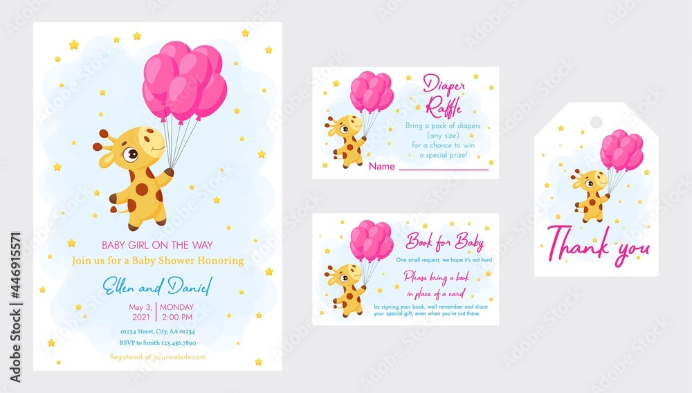 Baby Shower printable party invitation card template Baby girl on
