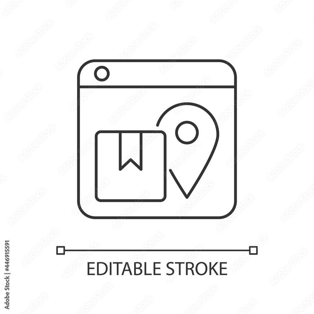 Order tracking linear icon. Trace shipment status details. Online shopping. Waiting for delivery. Thin line customizable illustration. Contour symbol. Vector isolated outline drawing. Editable stroke Order tracking linear icon. Trace shipment status details. Online shopping. Waiting for delivery. Thin line customizable illustration. Contour symbol. Vector isolated outline drawing. Editable stroke