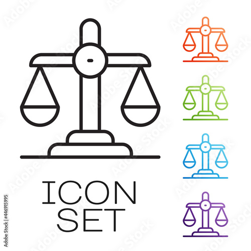 Black line Gender equality icon isolated on white background. Equal pay and opportunity business concept. Set icons colorful. Vector