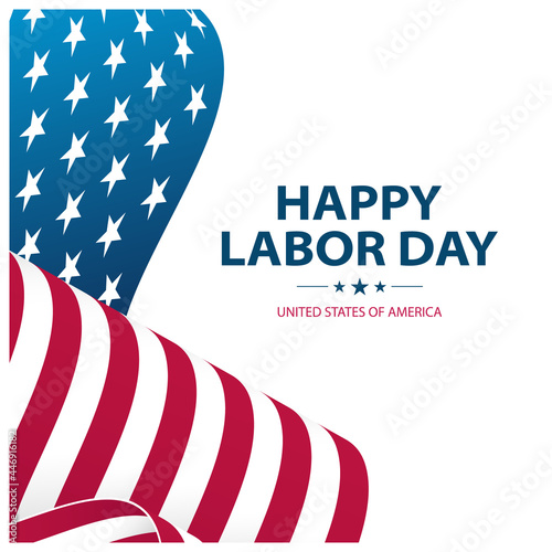 Labor Day. United States Happy Labor Day celebrate card with waving american national flag. US Labor Day national holiday. Vector illustration.