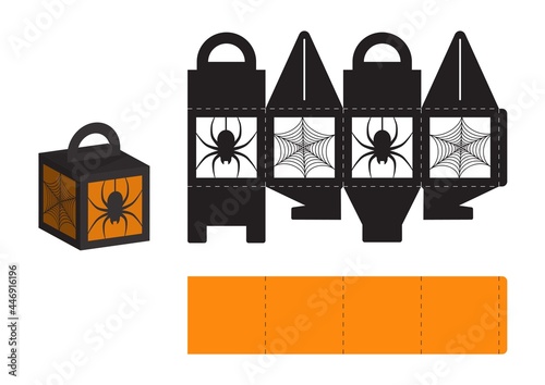 Happy Halloween treat box. Gift party favor box for sweets, candies, small presents, bakery. Simple packaging die cut template for laser cut, great design for any purposes, birthdays, baby showers.