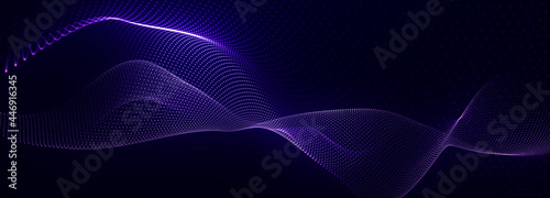 Abstract colorful digital particles wave with bokeh and light background, 3d render wave line dot background, line wave light glowing effect particular background.