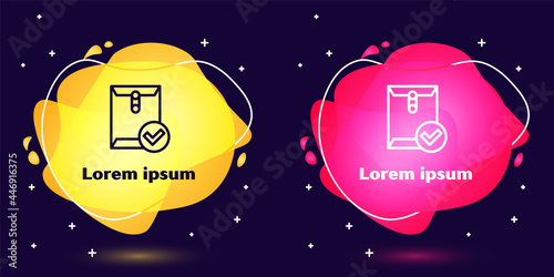 Set line Envelope and check mark icon isolated on blue background. Successful e-mail delivery, email delivery confirmation. Abstract banner with liquid shapes. Vector