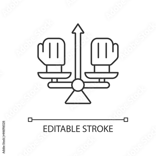 Conflict management linear icon. Professional conflict resolution. Find compromise. Thin line customizable illustration. Contour symbol. Vector isolated outline drawing. Editable stroke