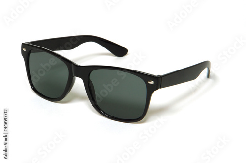 Black sunglasses side view on a white background
