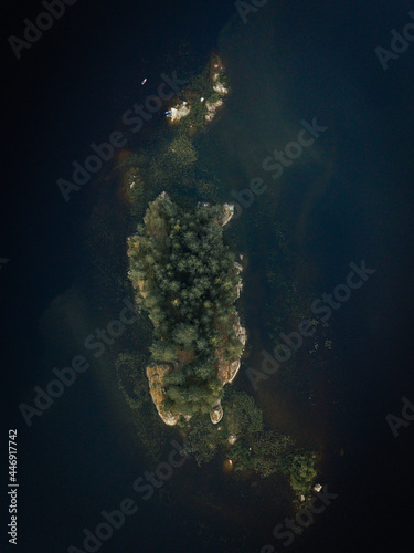 Aerial view of Islands in Lake Ladoga. Northern nature of Russia. Republic of Karelia