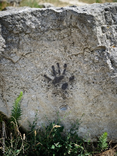 Black hand sign on a rock  Devin  Slovakia