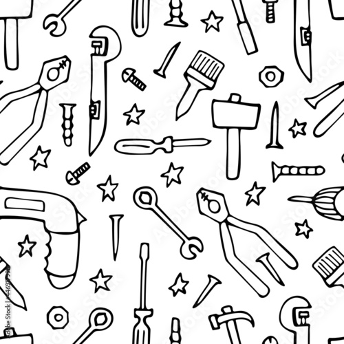 Seamless pattern. Happy labor day. Doodles. Card, poster, banner, background.