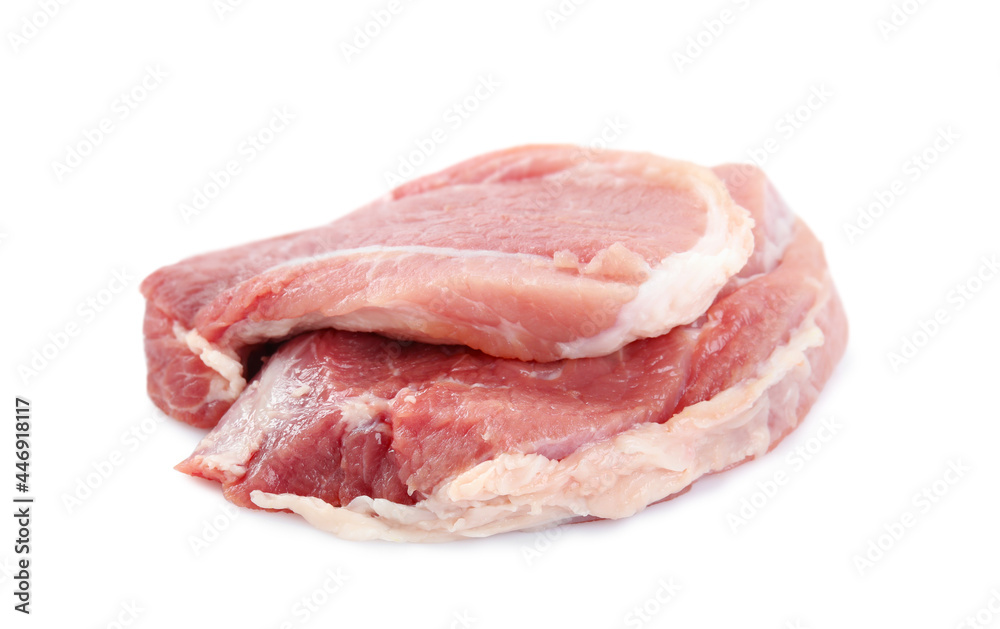 Pieces of raw meat isolated on white Pieces of raw meat isolated on white