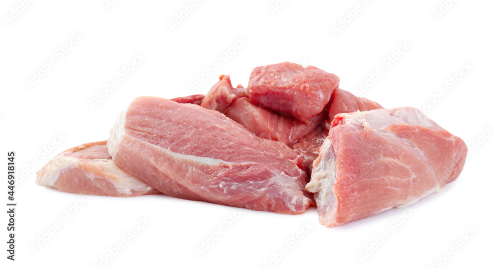 Pieces of raw meat isolated on white Pieces of raw meat isolated on white