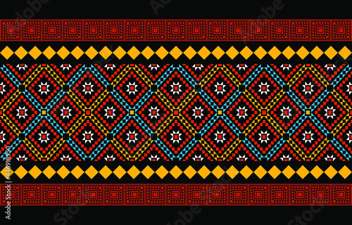 Geometric ethnic oriental seamless pattern traditional Design for background,carpet,wallpaper.clothing,wrapping,Batik fabric,Vector illustration.embroidery style - Sadu, sadou, sadow or sado