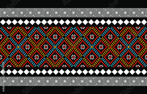 Geometric ethnic oriental seamless pattern traditional Design for background,carpet,wallpaper.clothing,wrapping,Batik fabric,Vector illustration.embroidery style - Sadu, sadou, sadow or sado