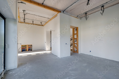 Empty unfurnished room with minimal preparatory repairs. interior with white walls
