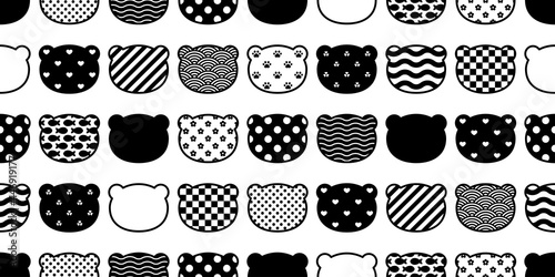 Bear seamless pattern polar bear face head vector japan wave striped polka dot cartoon doodle tile wallpaper repeat background illustration design
