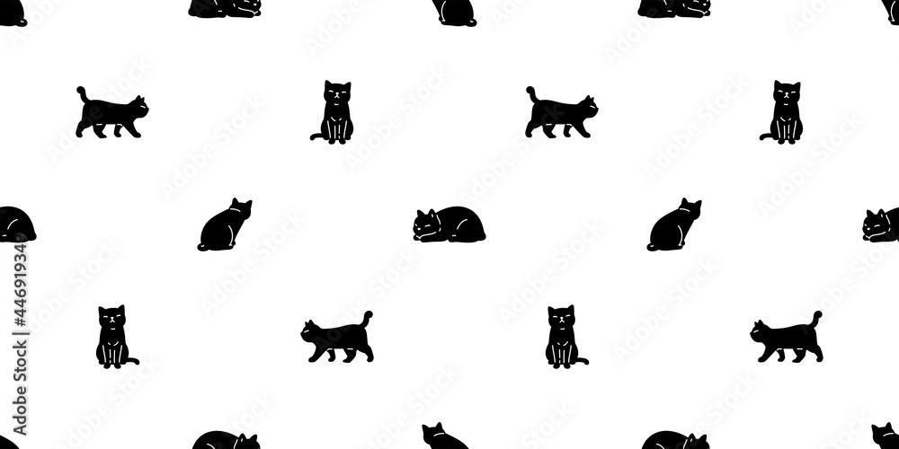 cat seamless pattern kitten calico vector pet repeat background scarf isolated cartoon animal tile wallpaper doodle illustration design