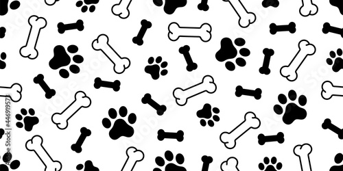 dog bone seamless pattern paw footprint vector french bulldog puppy pet cartoon skeleton halloween repeat wallpaper tile background scarf isolate illustration doodle design