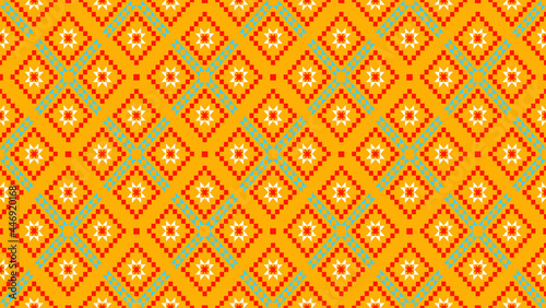 Geometric ethnic oriental seamless pattern traditional Design for background,carpet,wallpaper.clothing,wrapping,Batik fabric,Vector illustration.embroidery style - Sadu, sadou, sadow or sado