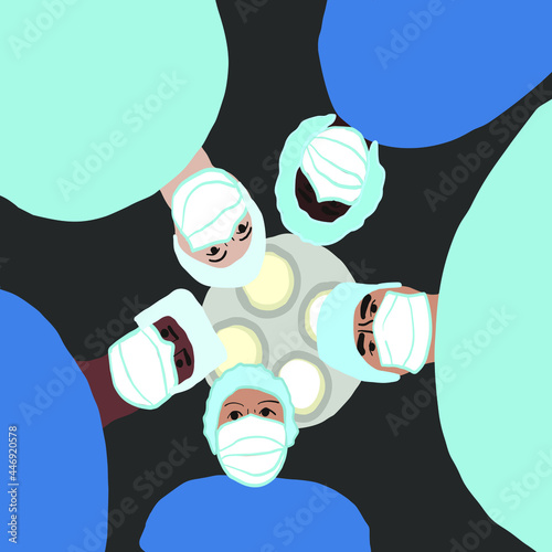 Surgery and surgical procedures. Women and man surgeons or operation nurses on surgical operation in operating theatre.Team of doctors concept. Modern flat vector concept digital illustration.