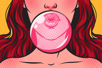 Fotobehang Pop art Roze kauwgombel popart stijl  © squaredot_art
