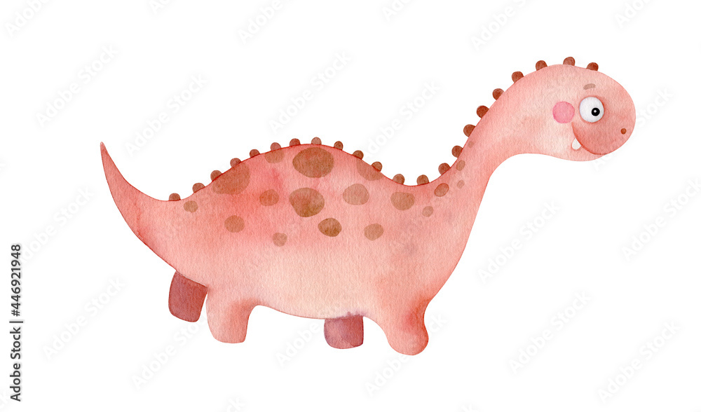 Naklejka premium Pink dinosaur. Watercolor illustration isolated on white.