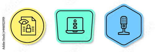 Set line Journalistic investigation, Information and Microphone. Colored shapes. Vector