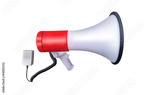 Red megaphone speaker or megaphone loudspeaker isolated on white background. 3d vector illustration