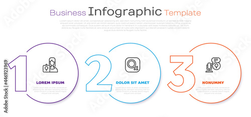 Set line Feminist activist, Female gender and Microphone. Business infographic template. Vector
