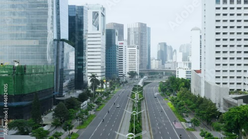 Drone view of quiet traffic in Jakarta during PPKM photo