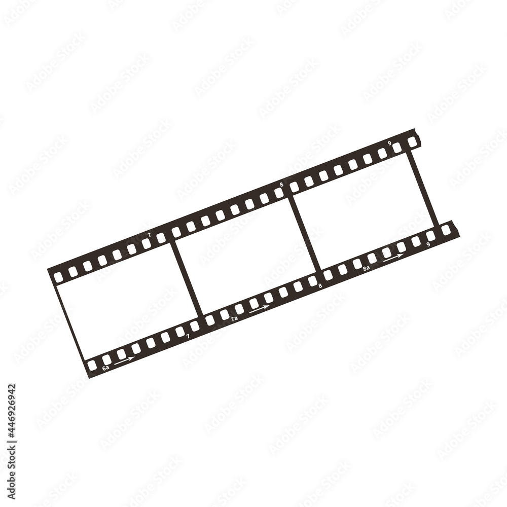 Three frames of dia positive 35mm film snip, simple black icon on white