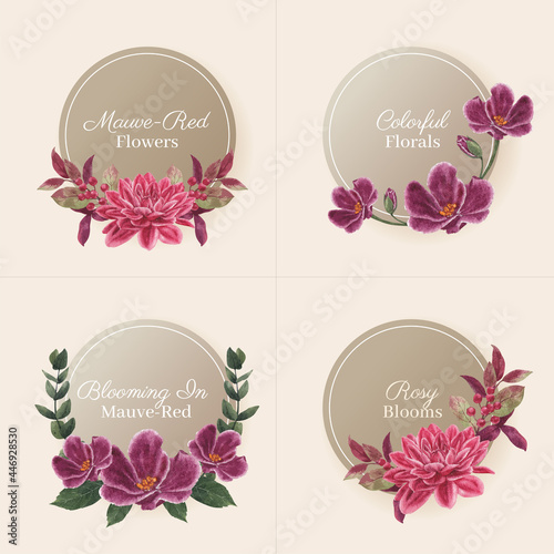 Logo design with muave red floral concept,waterolor style photo