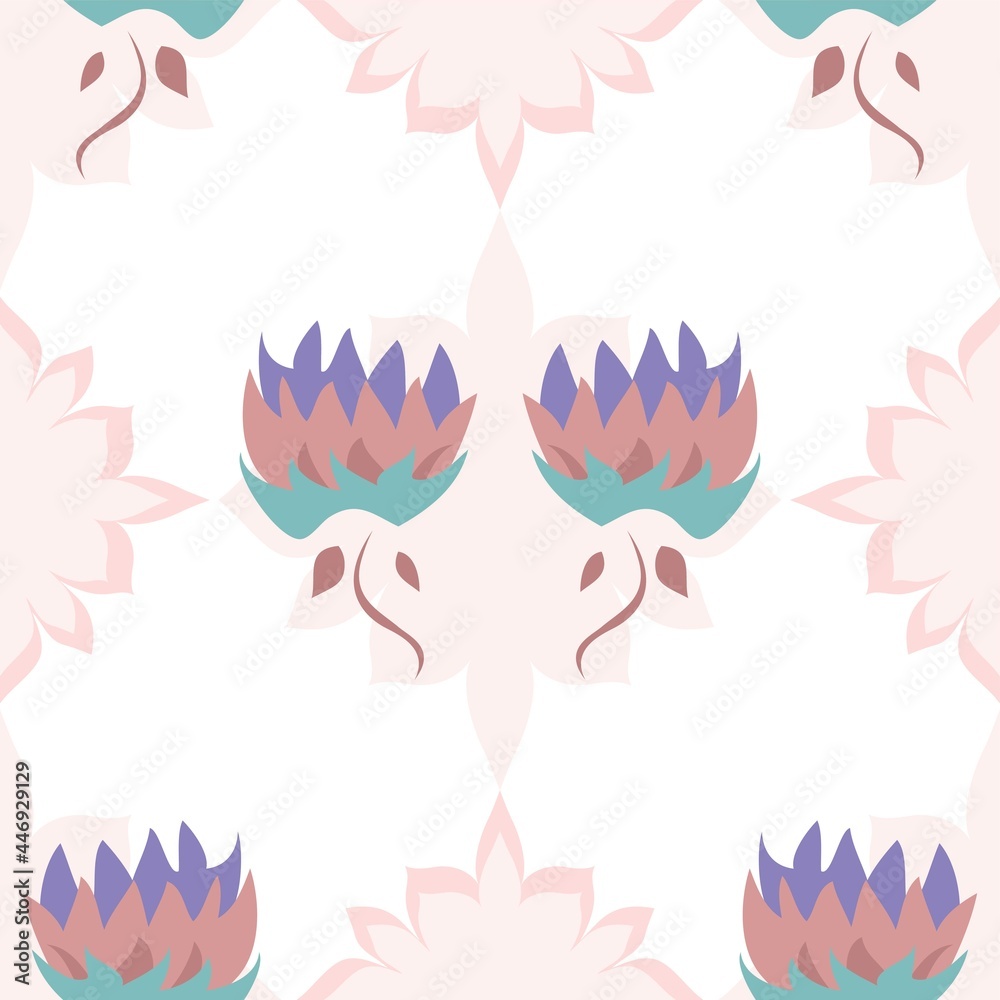 Elegant Repeating Vector Floral Pattern In Lilac, Pink And Green On White