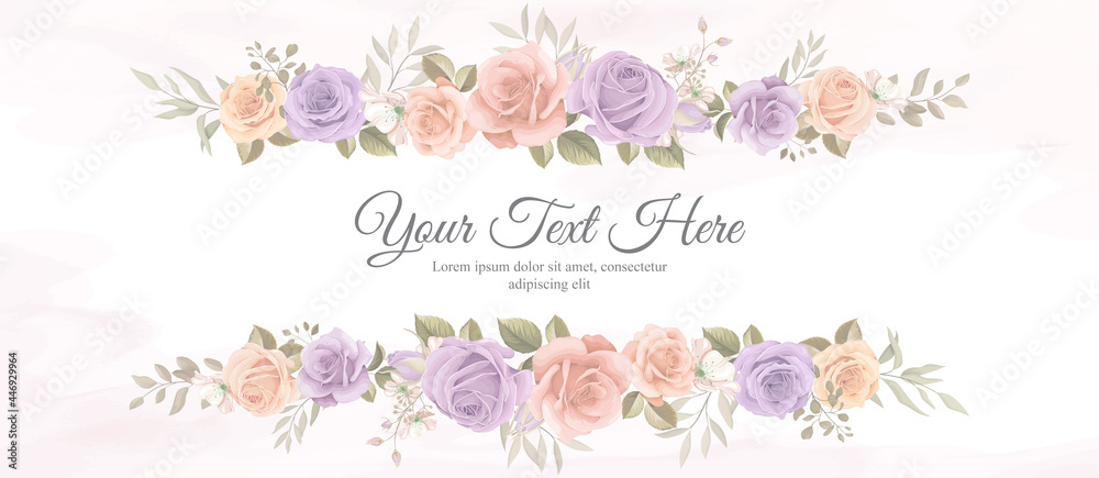 Elegant banner with soft color of blooming rose flower ornament