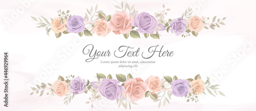 Elegant banner with soft color of blooming rose flower ornament