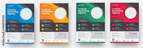 Corporate business flyer template design set with blue, yellow, pink and green color. digital marketing agency flyer, business marketing flyer set, grow your business digital marketing new flyer.