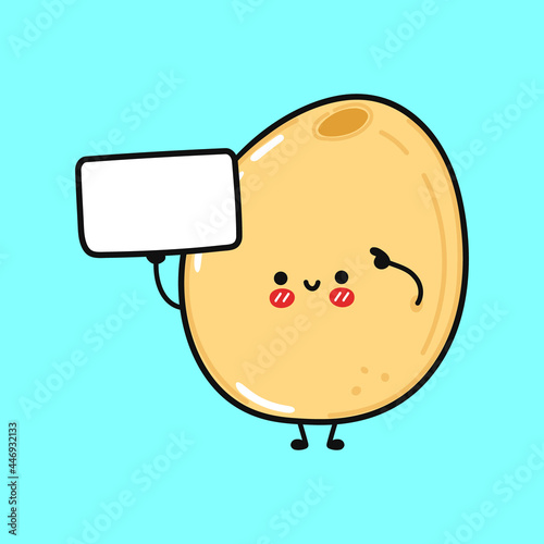 Cute funny millet with poster. Vector hand drawn cartoon kawaii character illustration icon. Isolated on blue background. Millet think concept