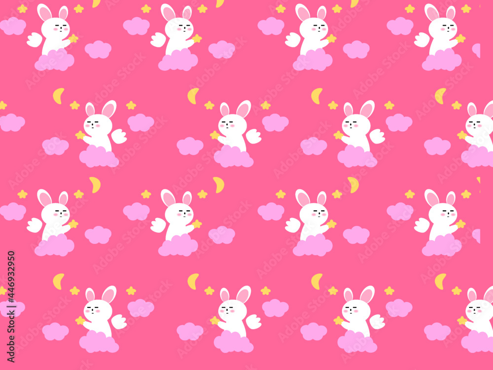 Angel flying  little rabbit bunny engraving on pink background. vector illustration.