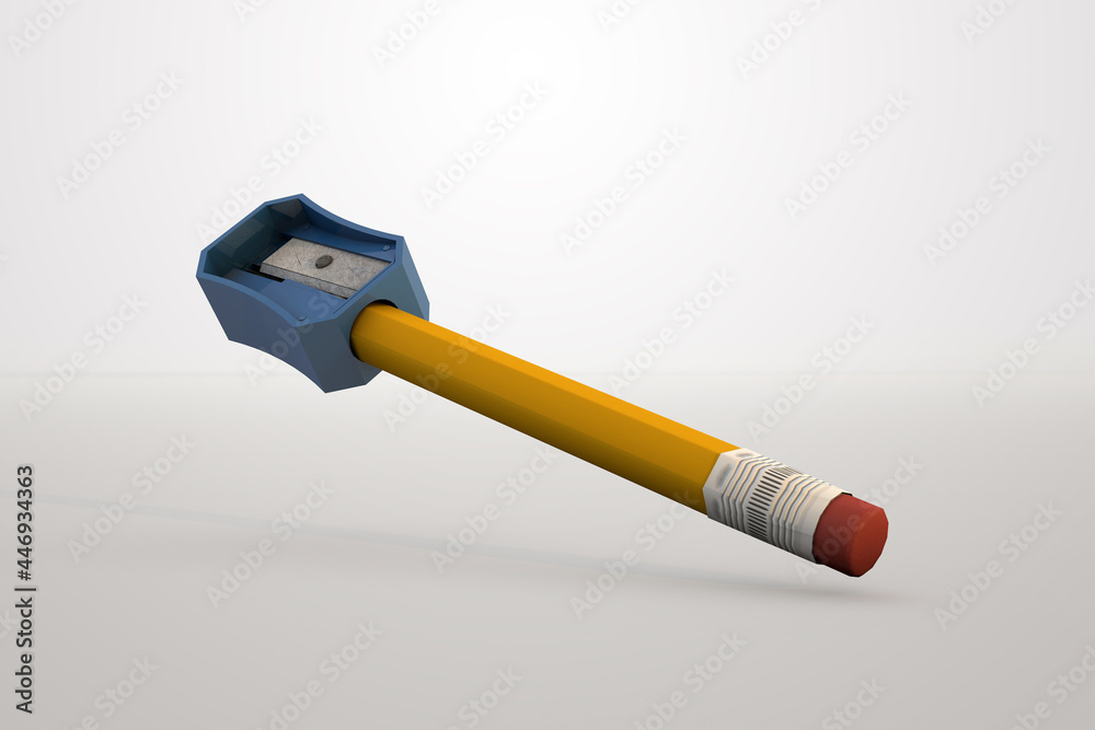 Classic pencil and sharpener a back to school 3D concept Classic pencil and sharpener a back to school 3D concept