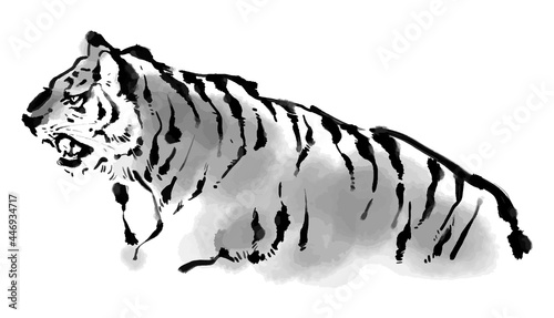 水墨画風の虎・和風の白黒年賀状素材