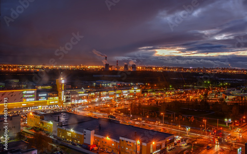 View of the night area of St. Petersburg Rybatskoye.
