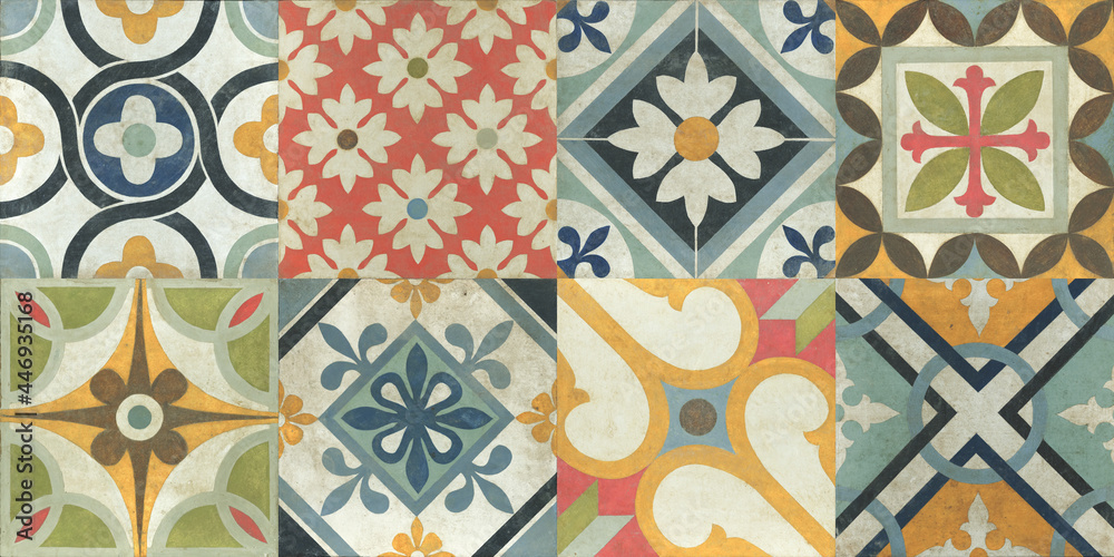 Mega Gorgeous seamless patchwork pattern from colourful Moroccan, Portuguese tiles, Azulejo, ornaments, Can be used for wallpaper, pattern fills, web page background, surface textures.