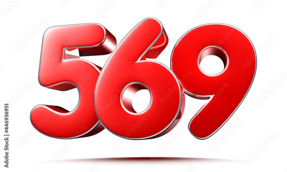 Rounded red numbers 569 on white background 3D illustration with clipping path Rounded red numbers 569 on white background 3D illustration with clipping path