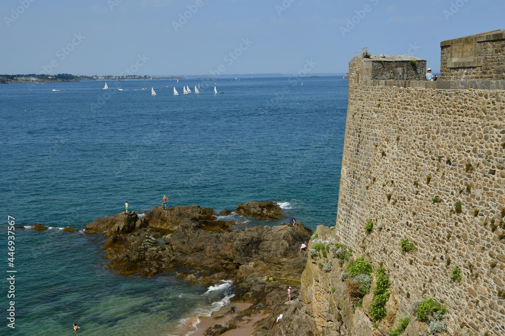 Saint Malo; France - july 28 2019 : beach of the picturesque city in summer