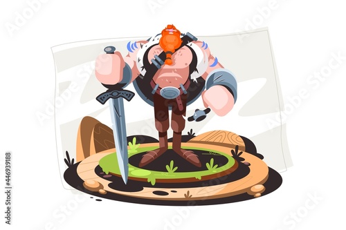 Scandinavian mythology character viking in uniform