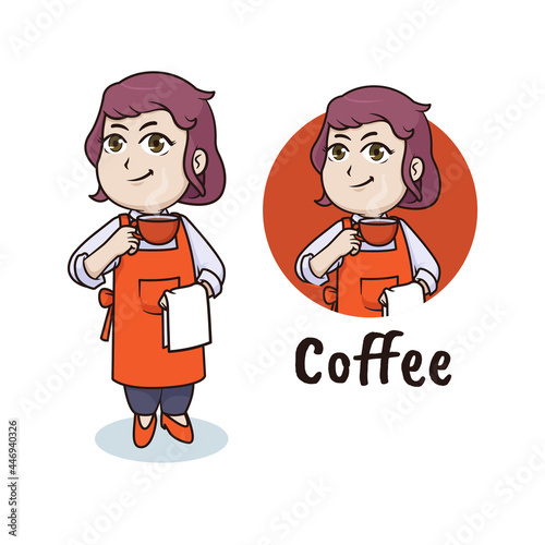 Woman barista character, coffee mascot logo design