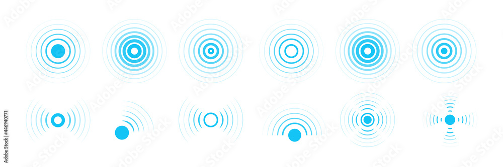 Radar vector icons. Signal concentric circles. Sonar sound waves isolated on white background. Fat style vector illustration EPS 10.