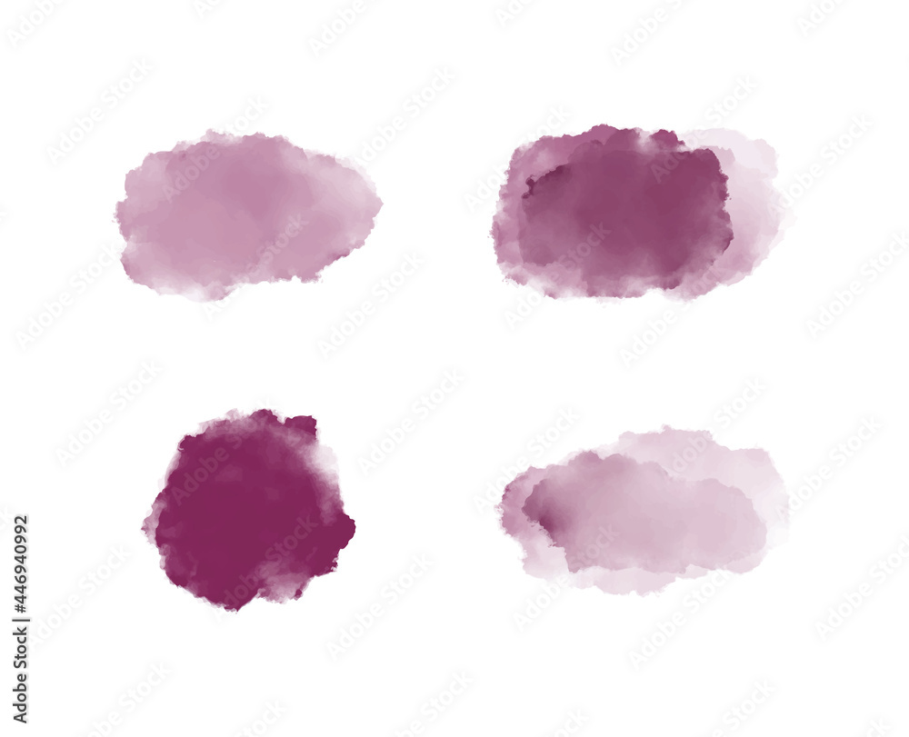Set burgundy brush stroke watercolor shapes
