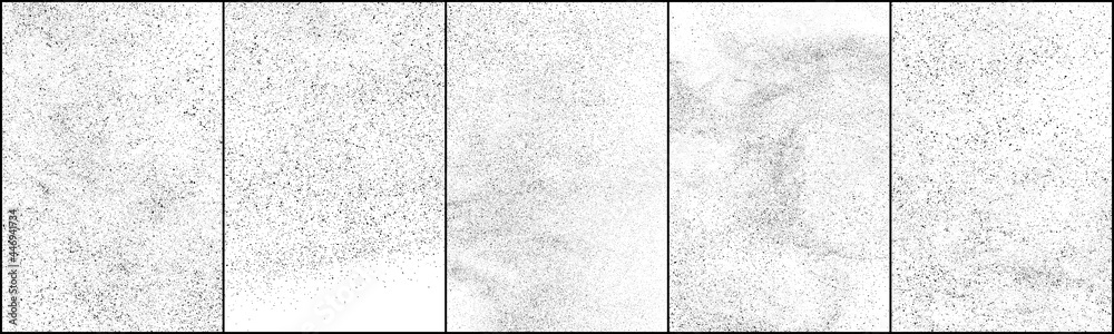 Set of distressed black texture. Dark grainy texture on white background. Dust overlay textured. Grain noise particles. Rusted white effect. Halftone vector illustration, Eps 10. - obrazy, fototapety, plakaty 