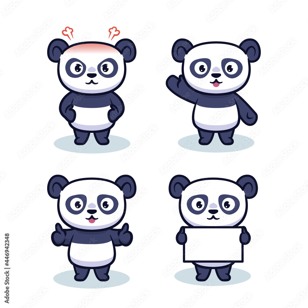 Set of cute panda character design