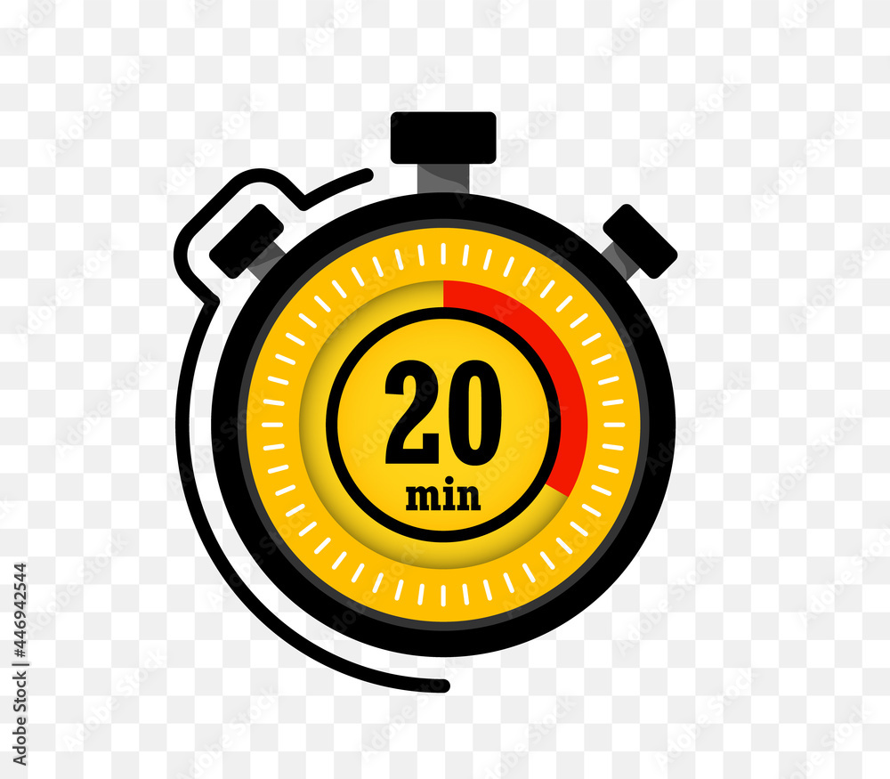 Vecteur Stock Icon of timer with 20 minutes on the transparent background.  Sport clock. 20 minutes timer. Stopwatch. Vector illustration | Adobe Stock