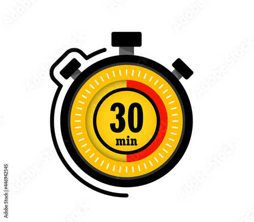 Icon of timer with 30 minutes on the white background. Sport clock. 30 minutes timer. Stopwatch. Vector illustration
